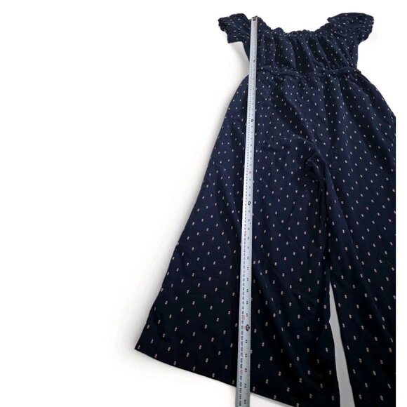 Anthropologie Romper Womens S Navy Geo Pattern Wide Leg Square Neck Ruffle Boho - Picture 9 of 16